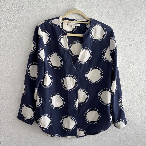 Brochu Walker Navy/White Silk Blouse - Picture 1 of 7